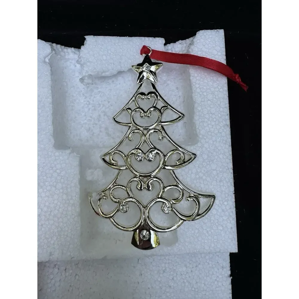 Lenox Sparkle And Scroll SILVERPLATED JEWELED Christmas Tree Ornament MIB -S1T